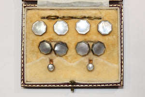 Antique Brass and Mother of Pearl Cufflink and Button Set