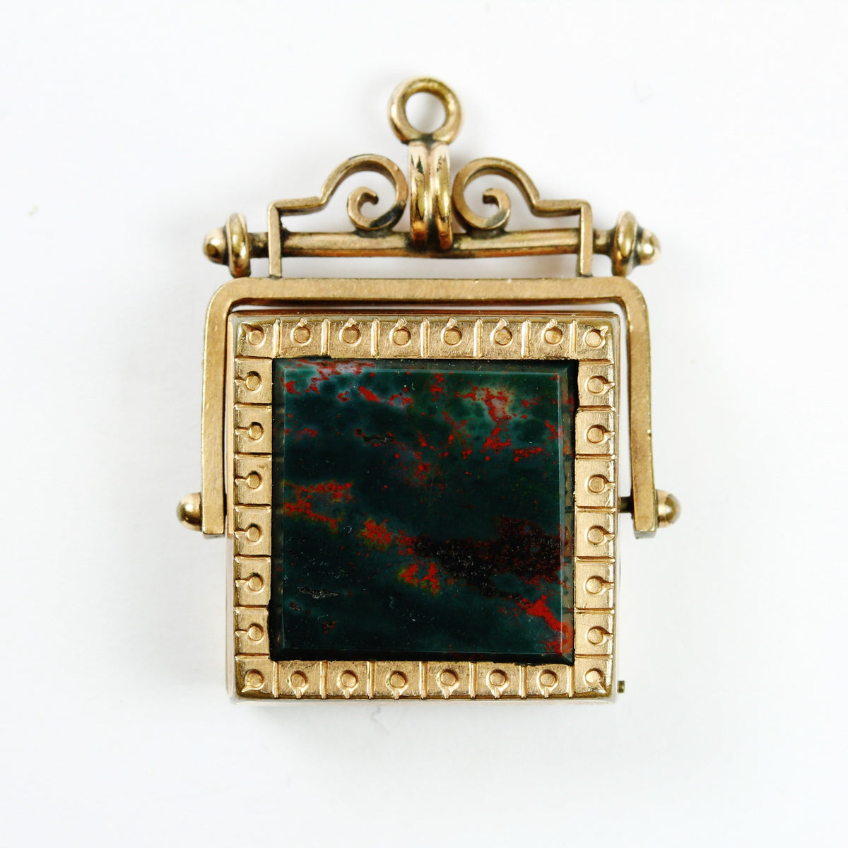 Antique Square Engraved Bloodstone Swivel Locket