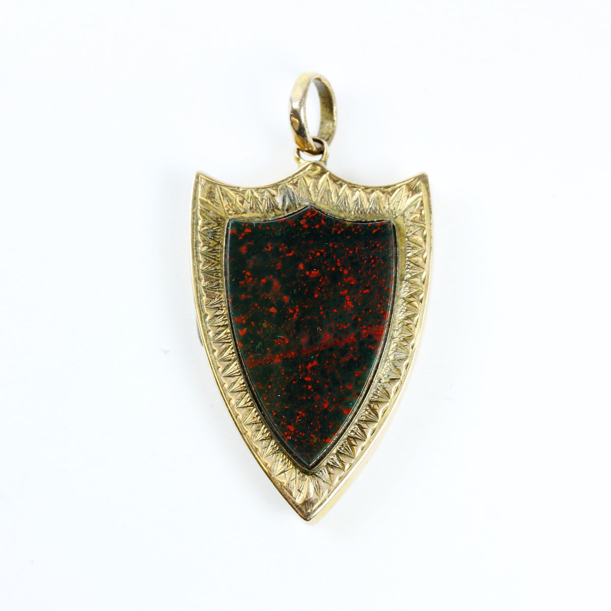 Antique 10ct Yellow Gold Scottish Bloodstone Shield Locket