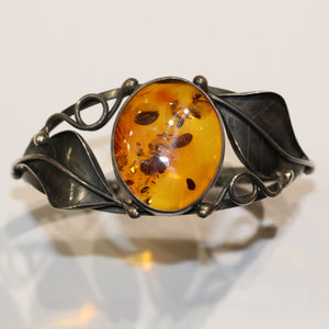 Antique Sterling Silver Honey Amber Cuff
