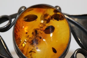 Antique Sterling Silver Honey Amber Cuff