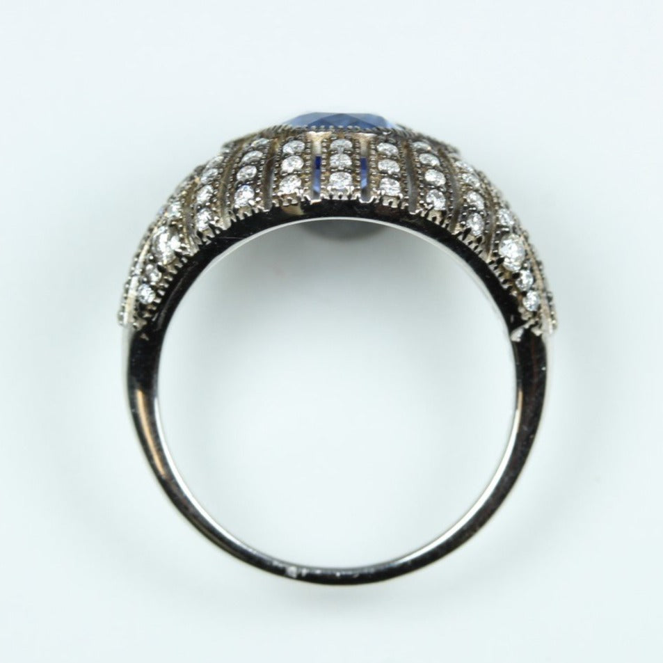 9ct White Gold Ceylon Sapphire and Diamond Dress Ring