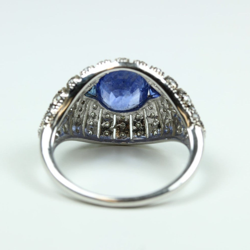 9ct White Gold Ceylon Sapphire and Diamond Dress Ring