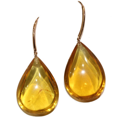9ct Yellow Gold Honey Baltic Amber Drop Earrings