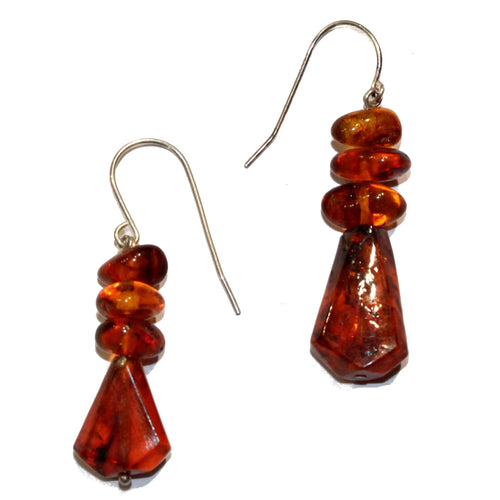 Sterling Silver Amber Bead Earrings