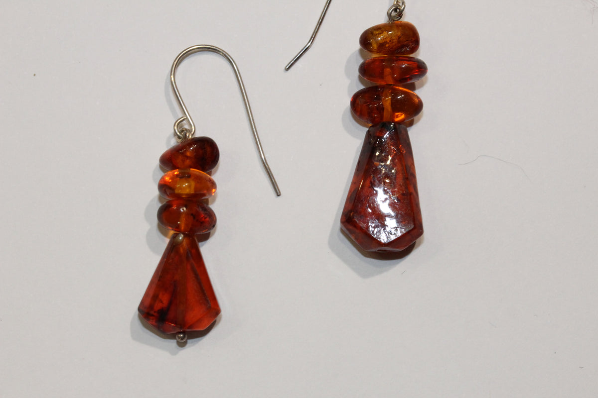 Sterling Silver Amber Bead Earrings