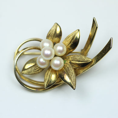9ct Yellow Gold Freshwater Pearl Floral Brooch