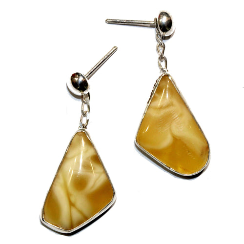 Sterling Silver Amber Stud Drop Earrings