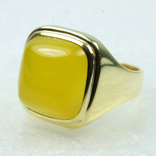 Sterling Silver Gold Plate Yellow Agate Signet Ring