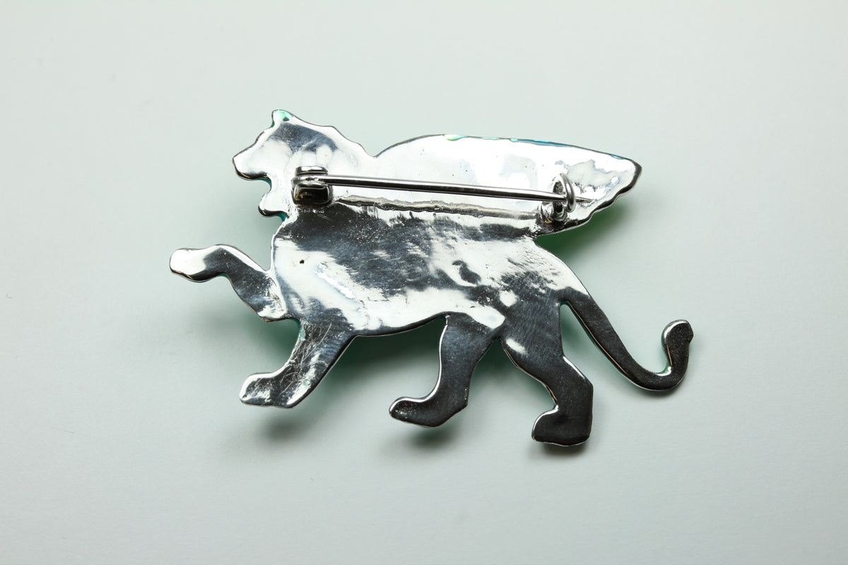 Enamel Green Lion Gryphon Brooch