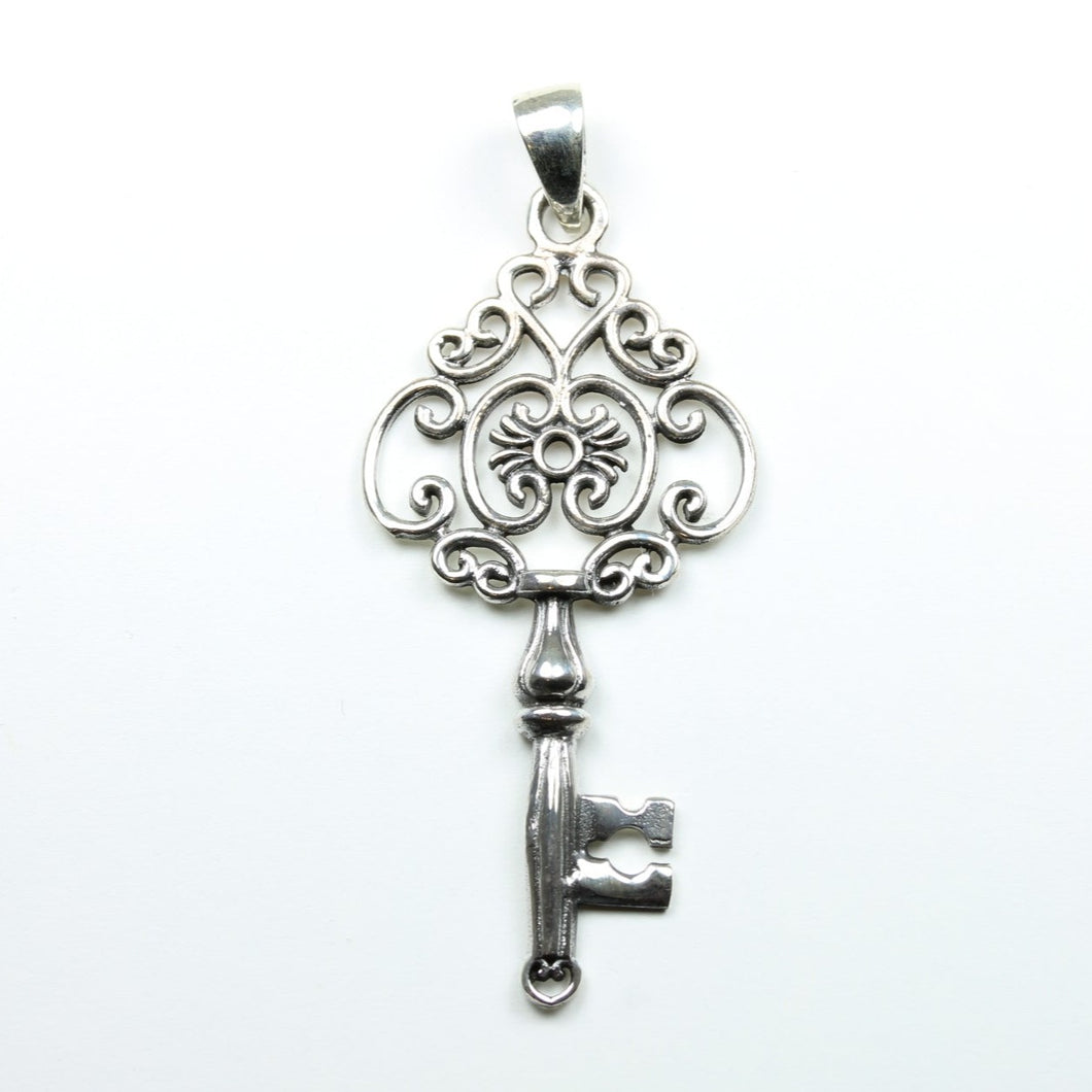 Sterling Silver Decorative Heart Shaped Key Pendant