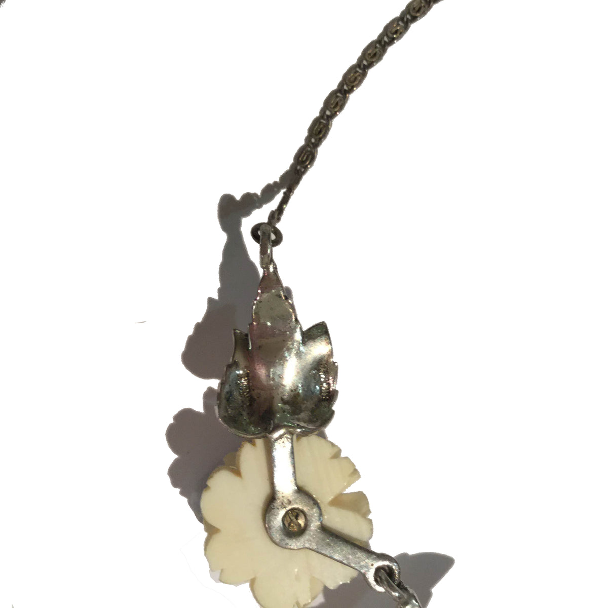 Marcasite and Ivory Rose Carved Sterling Silver Necklace