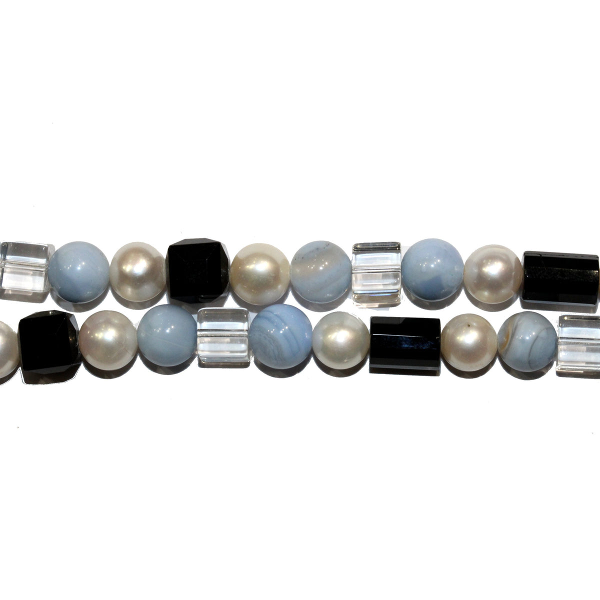 Agate, Cultured Pearl, French Jet and Rock Crystal Necklace