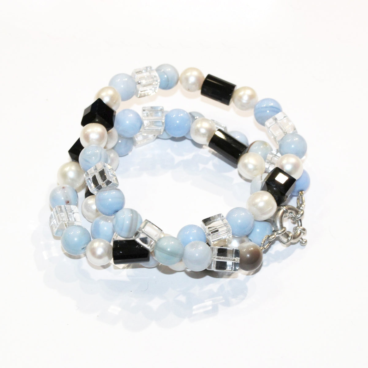 Agate, Cultured Pearl, French Jet and Rock Crystal Necklace