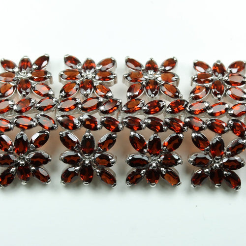 Sterling Sliver Garnet Floral Bracelet