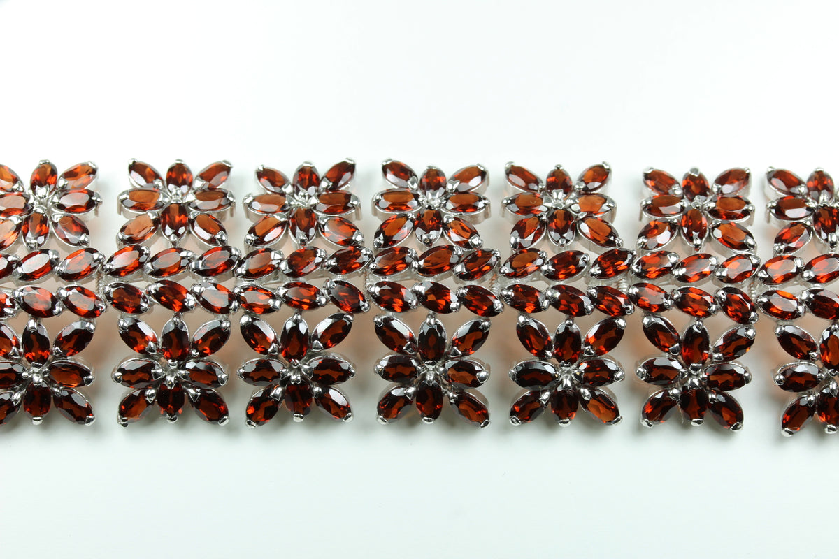 Sterling Sliver Garnet Floral Bracelet