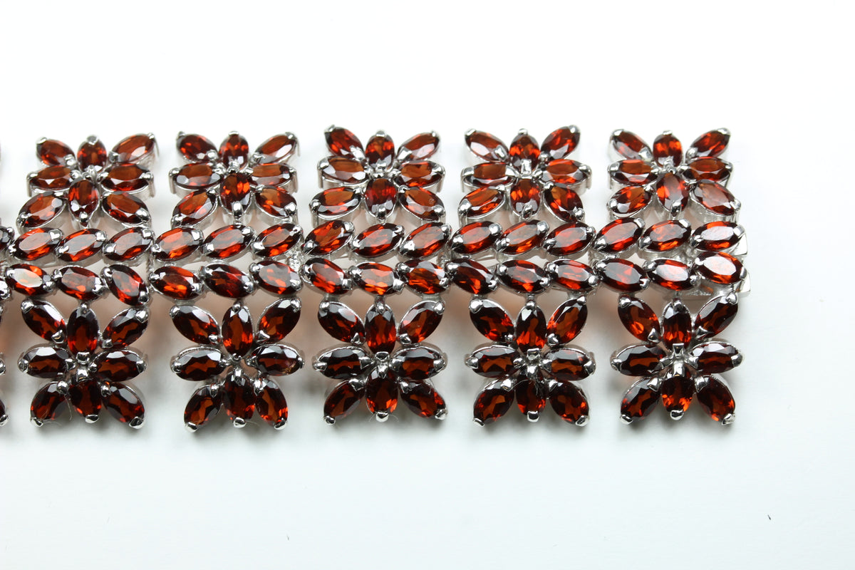 Sterling Sliver Garnet Floral Bracelet