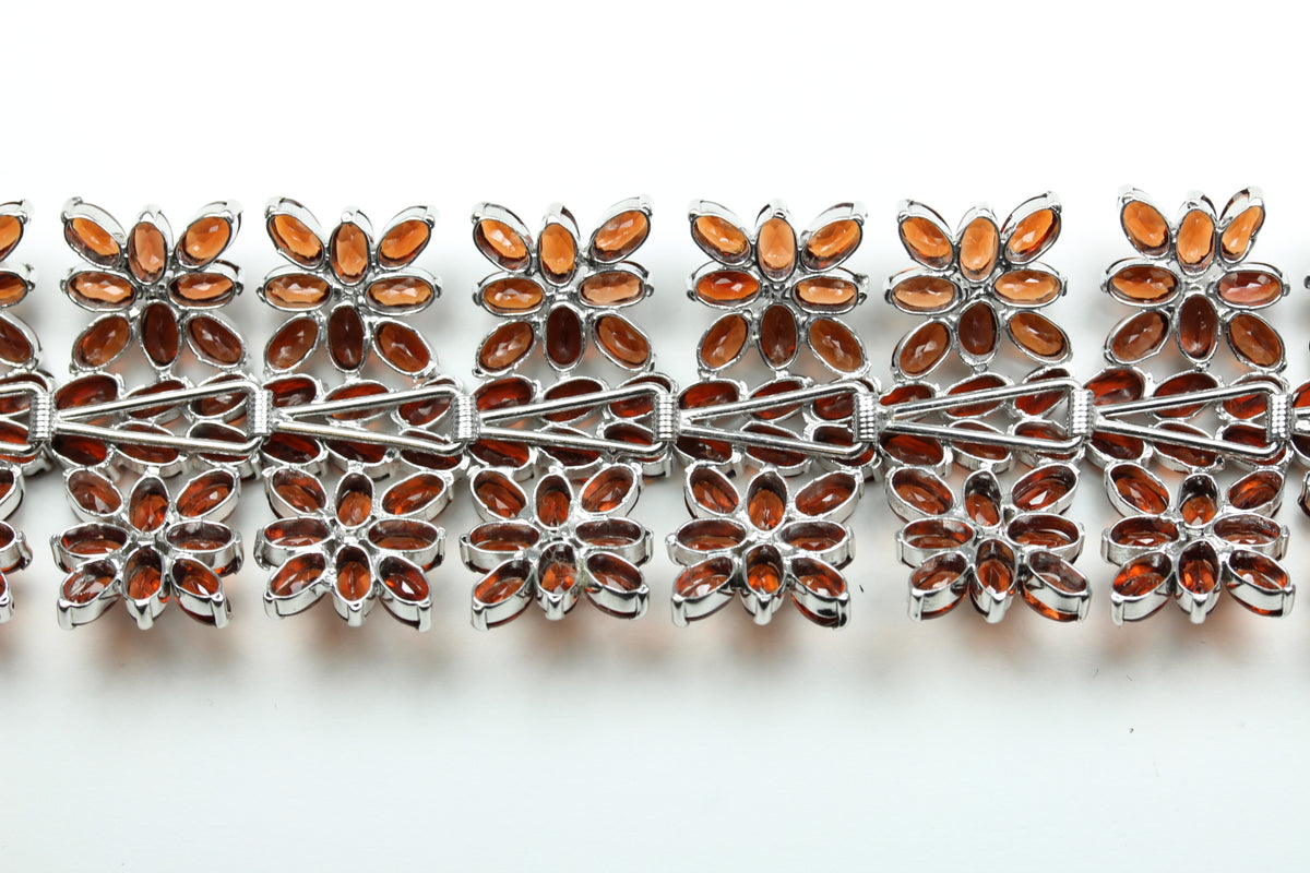 Sterling Sliver Garnet Floral Bracelet