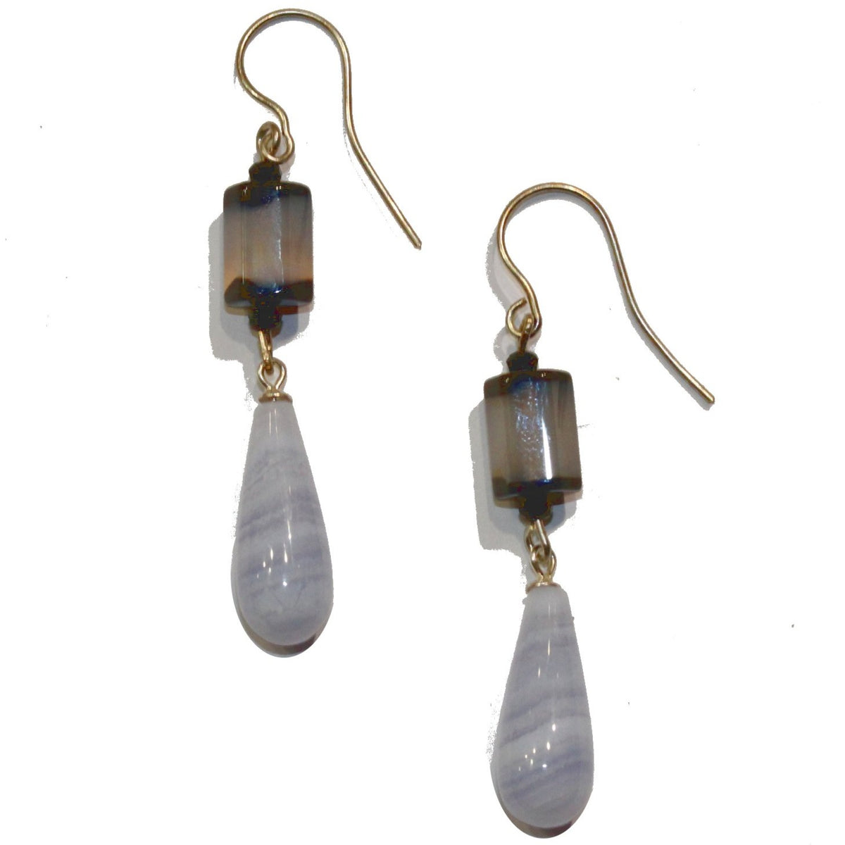 Sterling Silver Blue Lace Agate and Banded Agate Earrings