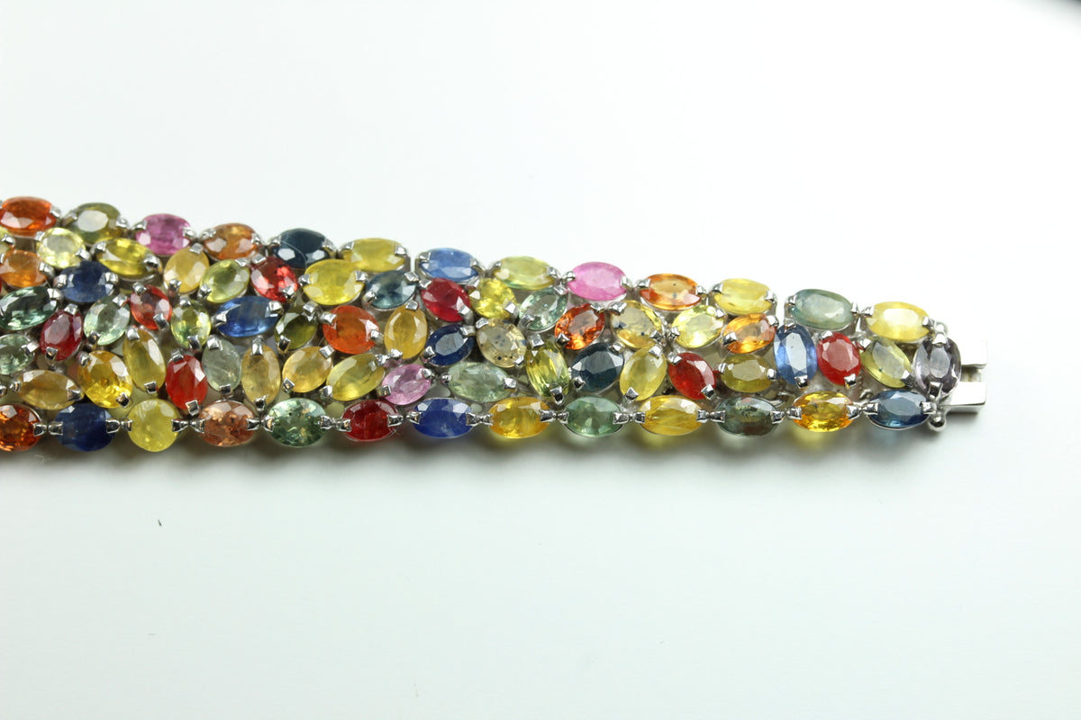 Sterling Silver Multi Coloured Sapphire Bracelet