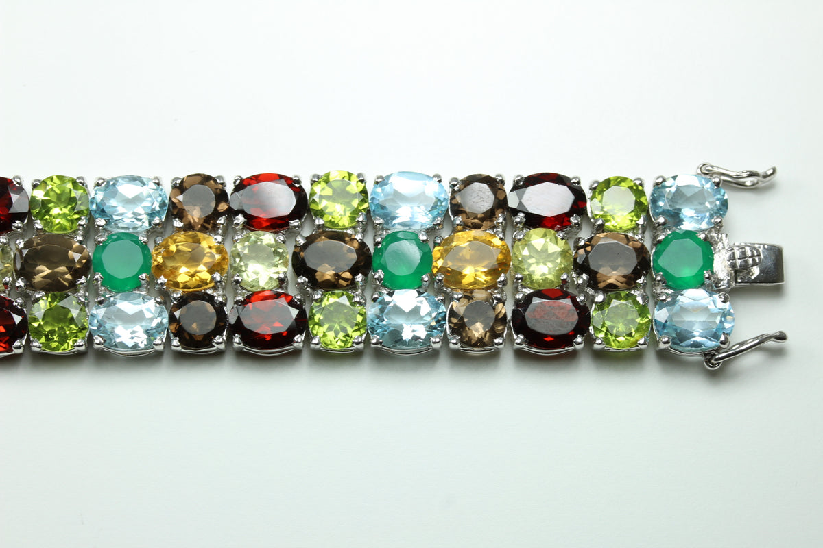 Sterling Silver Multi Coloured Sapphire Bracelet