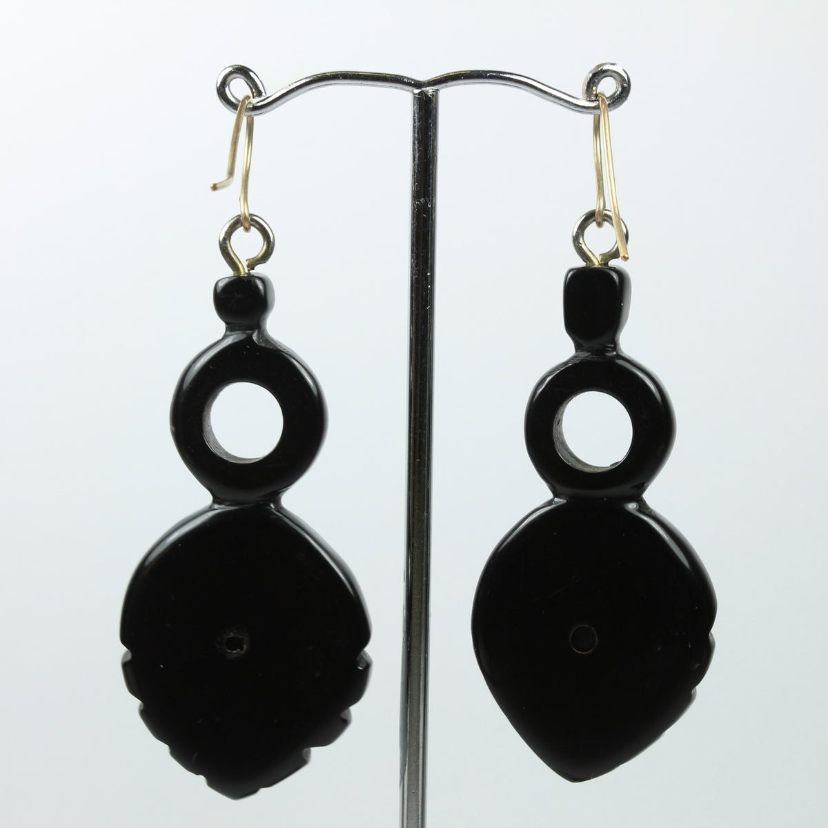 Antique Sterling Silver Black Bakelite Hook Drop Earrings