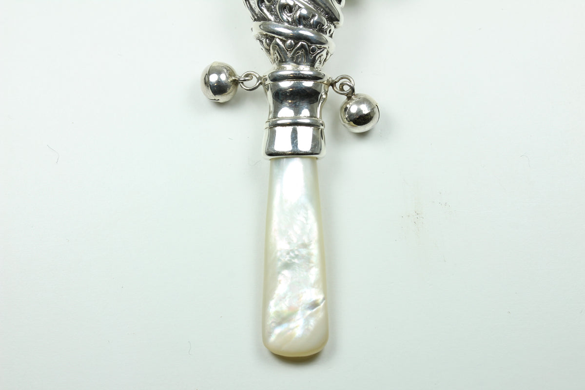 Sterling Silver Mother Of Pearl Jester Rattle