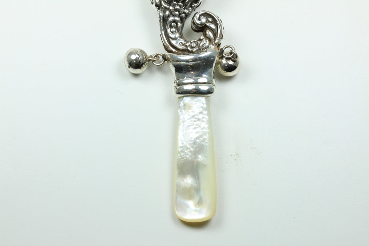Sterling Silver Mother Of Pearl Sea Horse Rattle