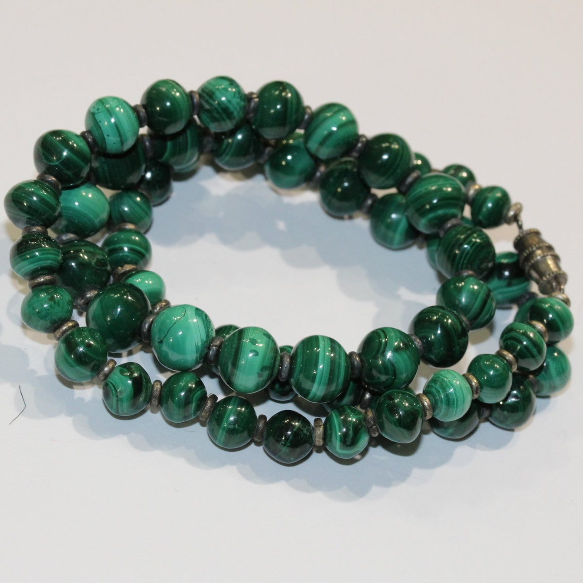 Antique Malachite Graduated Beaded Necklace
