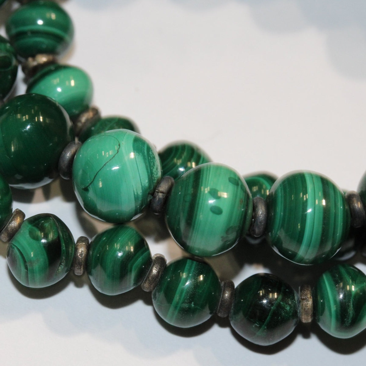 Antique Malachite Graduated Beaded Necklace