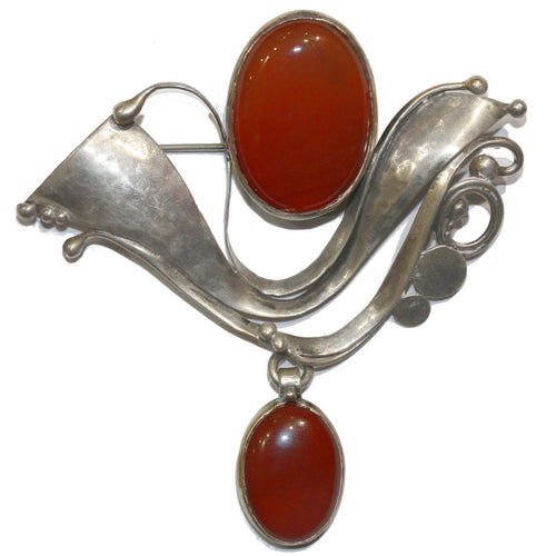 Antique Sterling Silver Carnelian Brooch