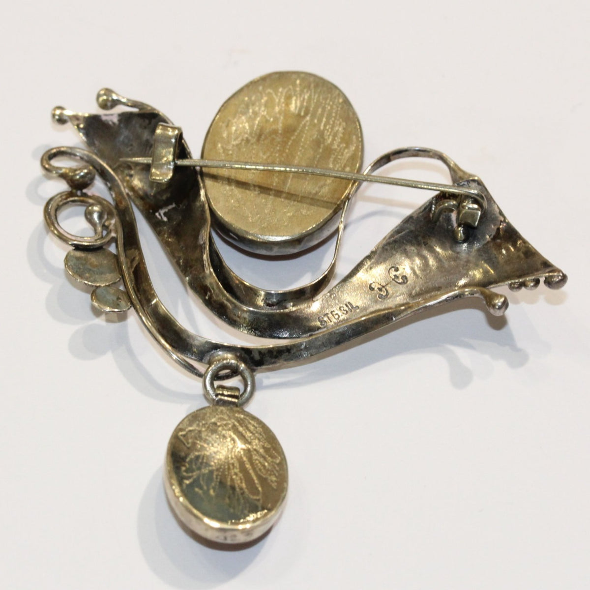 Antique Sterling Silver Carnelian Brooch