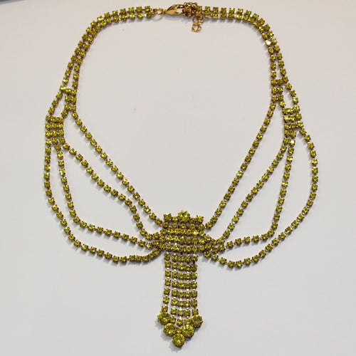 Vintage Yellow Crystal Tassel Collar Necklace