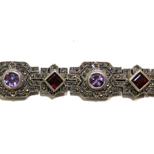 Amethyst, Garnet and Marcasite Art Deco Style Bracelet