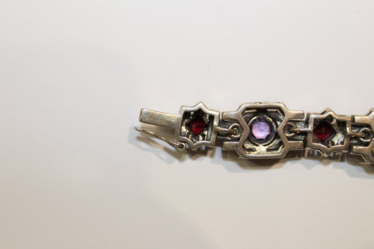 Amethyst, Garnet and Marcasite Art Deco Style Bracelet
