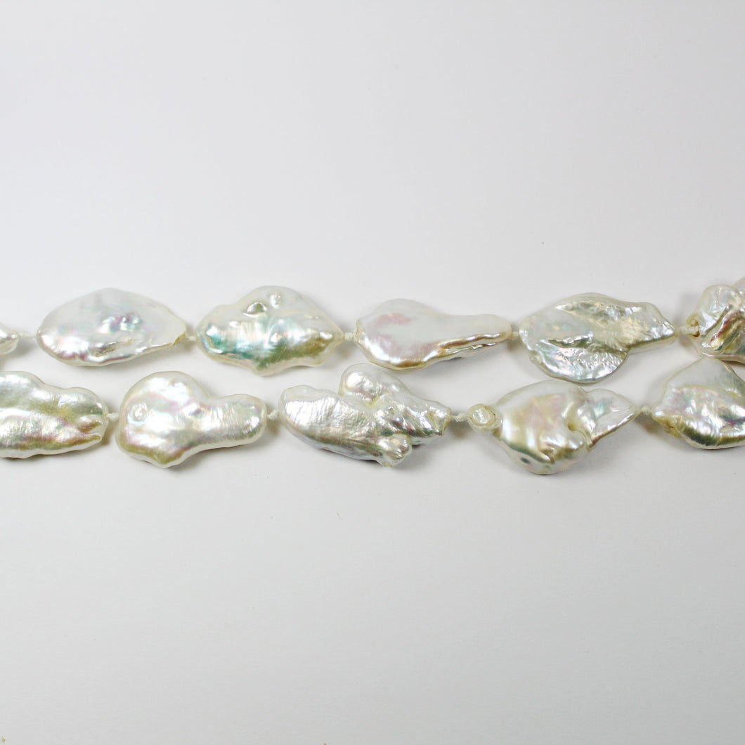 Flat White Lustrous Baroque Pearl Necklace