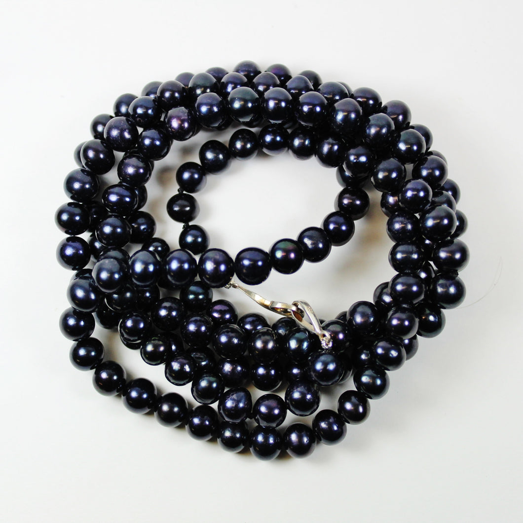 Blue Black Fresh Water Pearl Beaded Opera Length Necklace