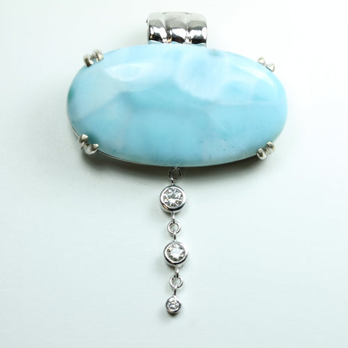 9ct White Gold Larimar and Diamond Enhancer Pendant