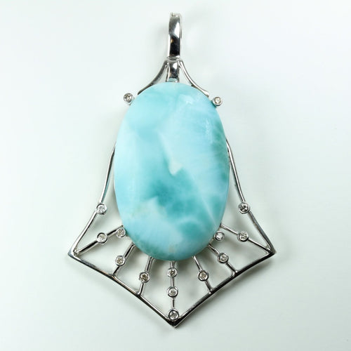 9ct White Gold Larimar and Diamond Enhancer Pendant