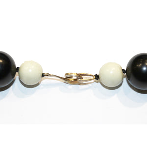Vintage Black, White and Yellow Bakelite Beaded Necklace