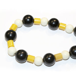 Vintage Black, White and Yellow Bakelite Beaded Necklace