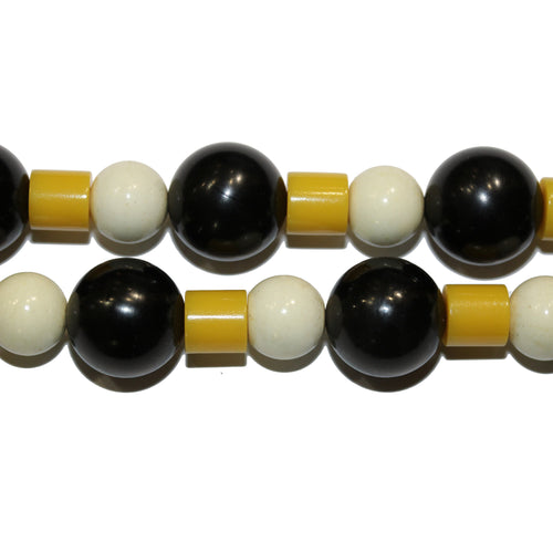 Vintage Black, White and Yellow Bakelite Beaded Necklace