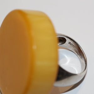 Sterling Silver Yellow Bakelite Ring