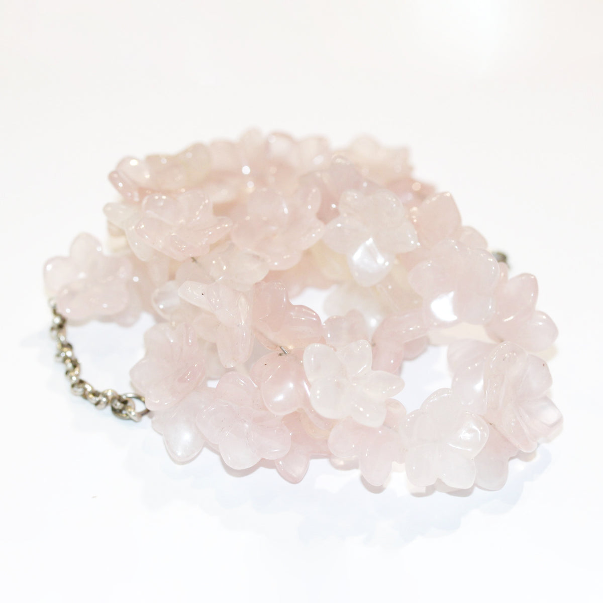 Carved Floral Rose Quartz Beaded Necklace