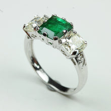 18ct White Gold 1.38ct Emerald and Diamond Trilogy Ring
