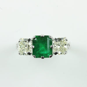 18ct White Gold 1.38ct Emerald and Diamond Trilogy Ring