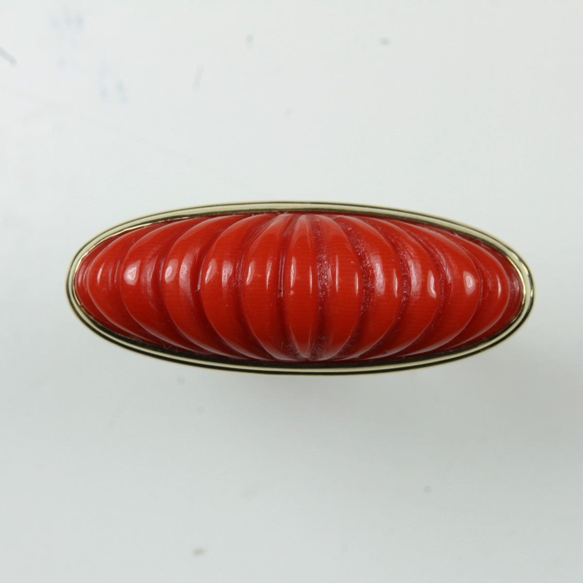 9ct Yellow Gold Ridged Oval Cut Coral Ring