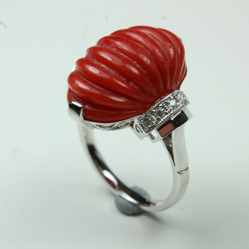 Ridged Momo Coral and Diamond Cocktail Ring