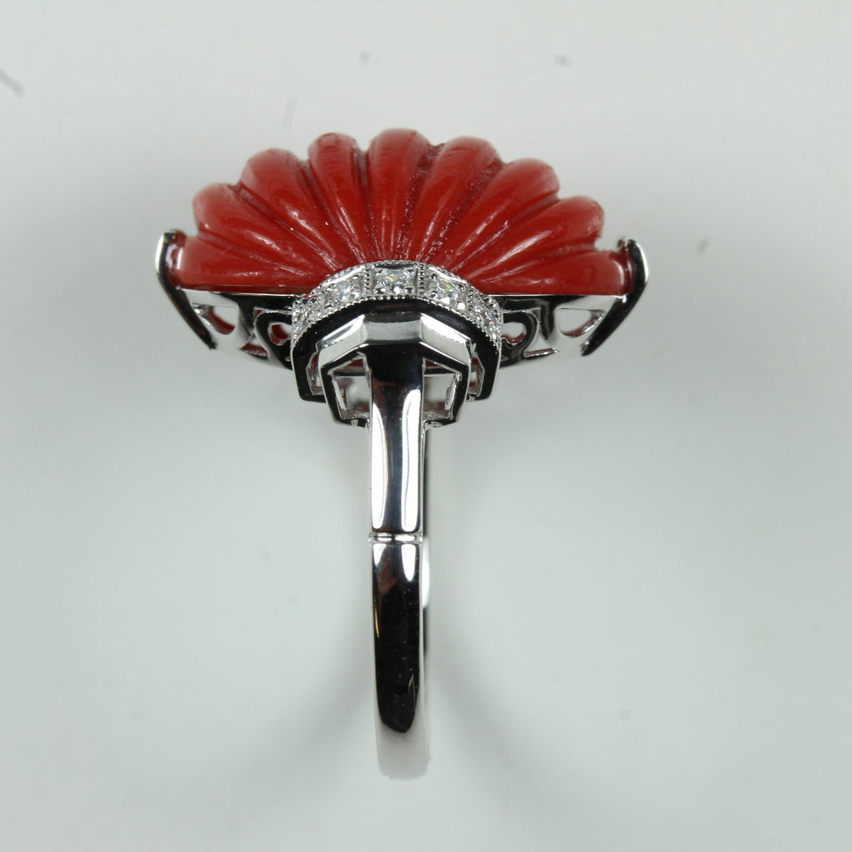 Ridged Momo Coral and Diamond Cocktail Ring