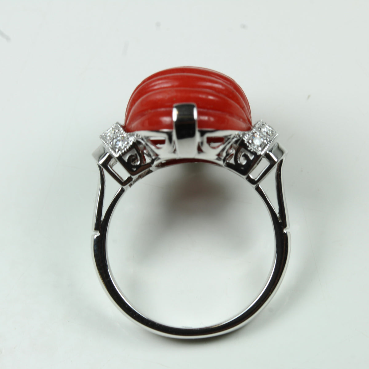 Ridged Momo Coral and Diamond Cocktail Ring